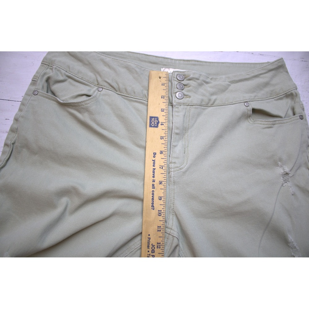 Est. 1946 Denim Sage Green Super Hi-Rise Flare Distressed Jeans 18WP Fringe Hem - Picture 8 of 13